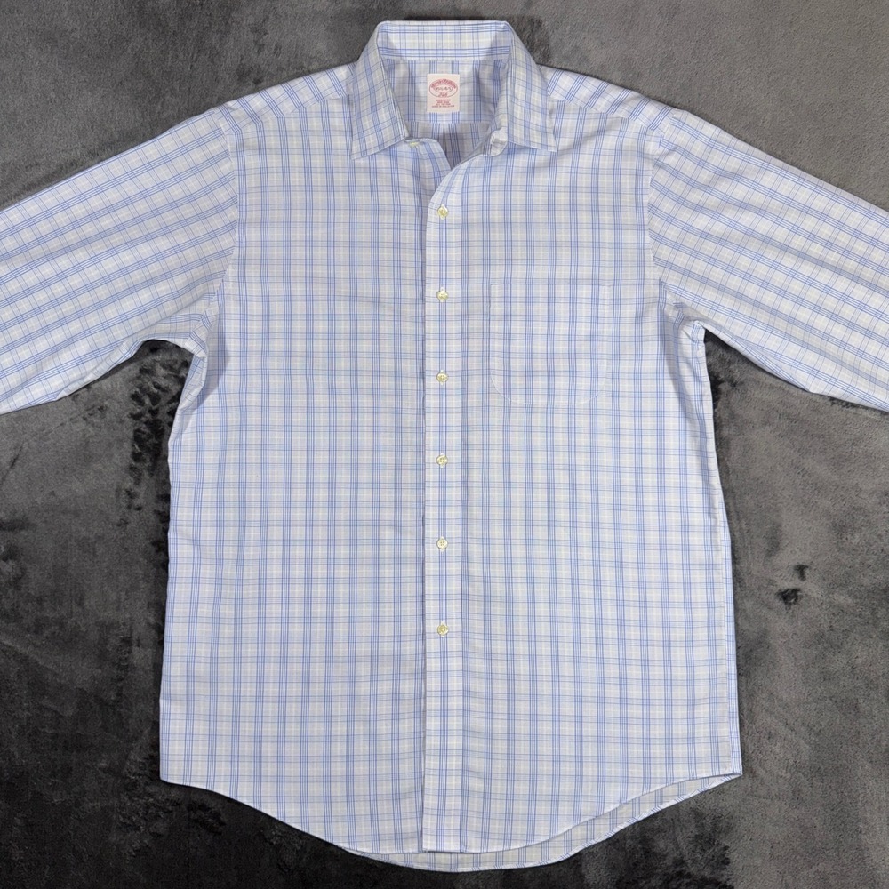 Brooks Brothers 346‎ Mens Regular Fit Cotton Plaid Dress Shirt 15.5 34/35